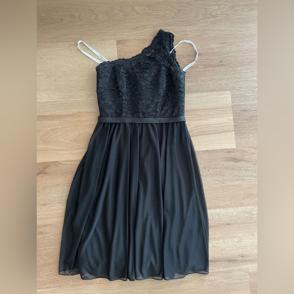 David’s Bridal one shoulder black bridesmaids dress Size 2